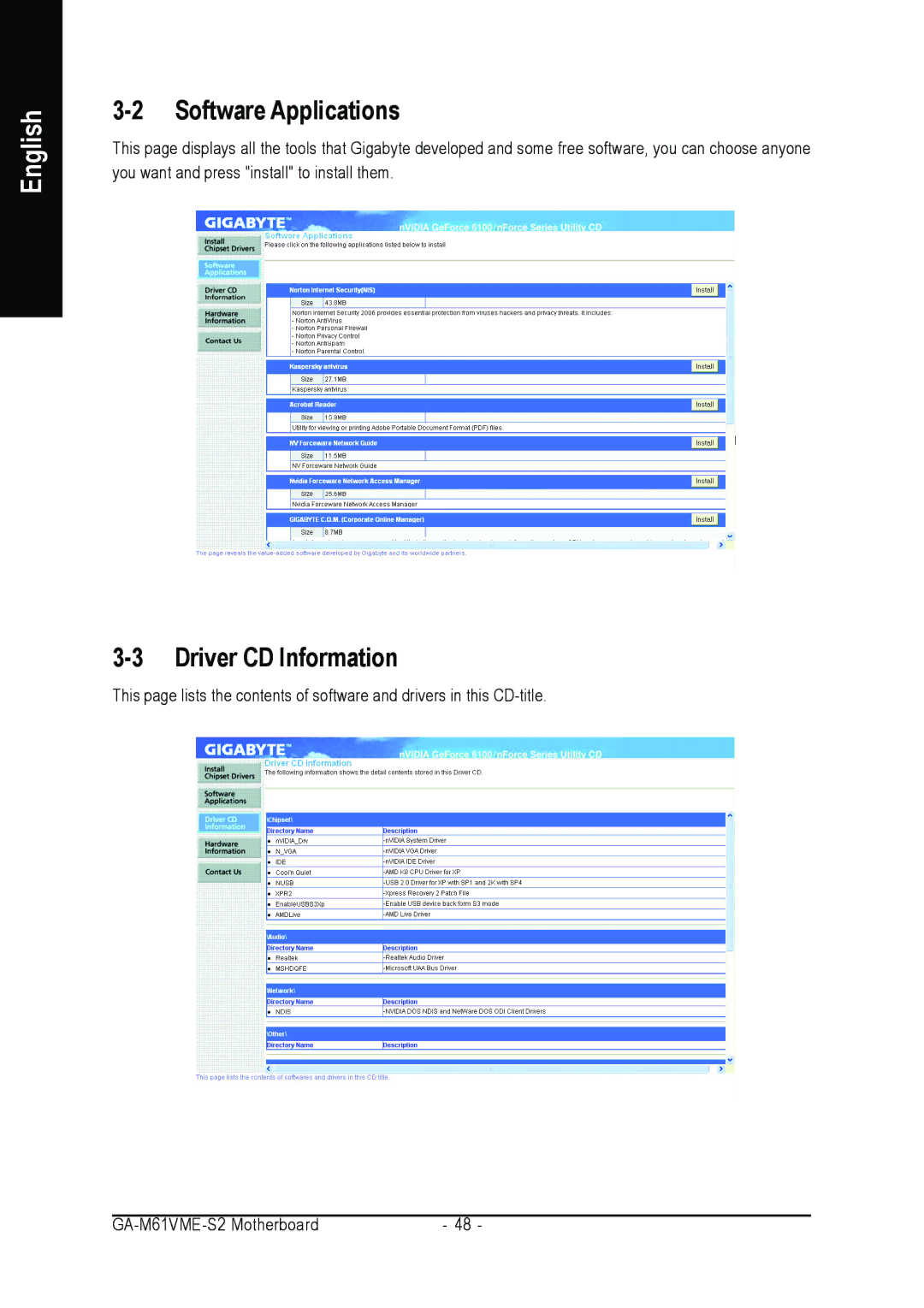 AMD GA-M61VME-S2 user manual Software Applications, Driver CD Information 