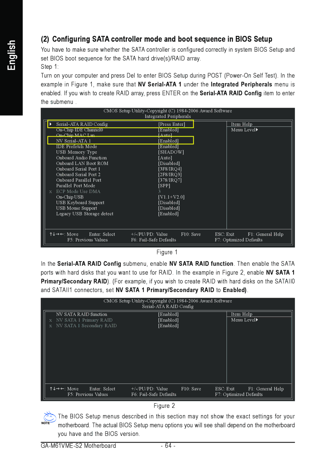 AMD GA-M61VME-S2 user manual Enabled Menu Level 