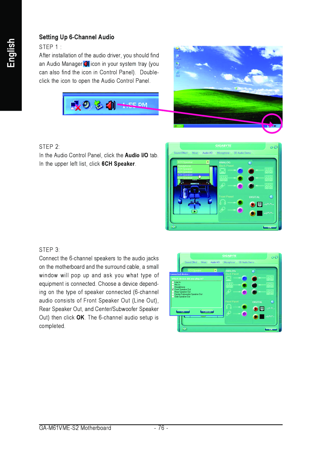 AMD GA-M61VME-S2 user manual Setting Up 6-Channel Audio 