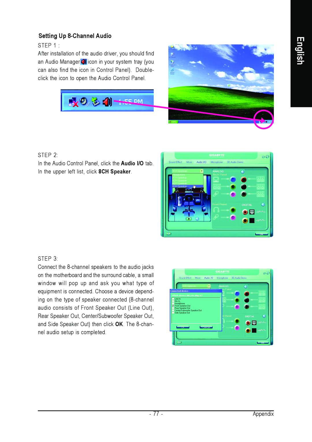 AMD GA-M61VME-S2 user manual Setting Up 8-Channel Audio 