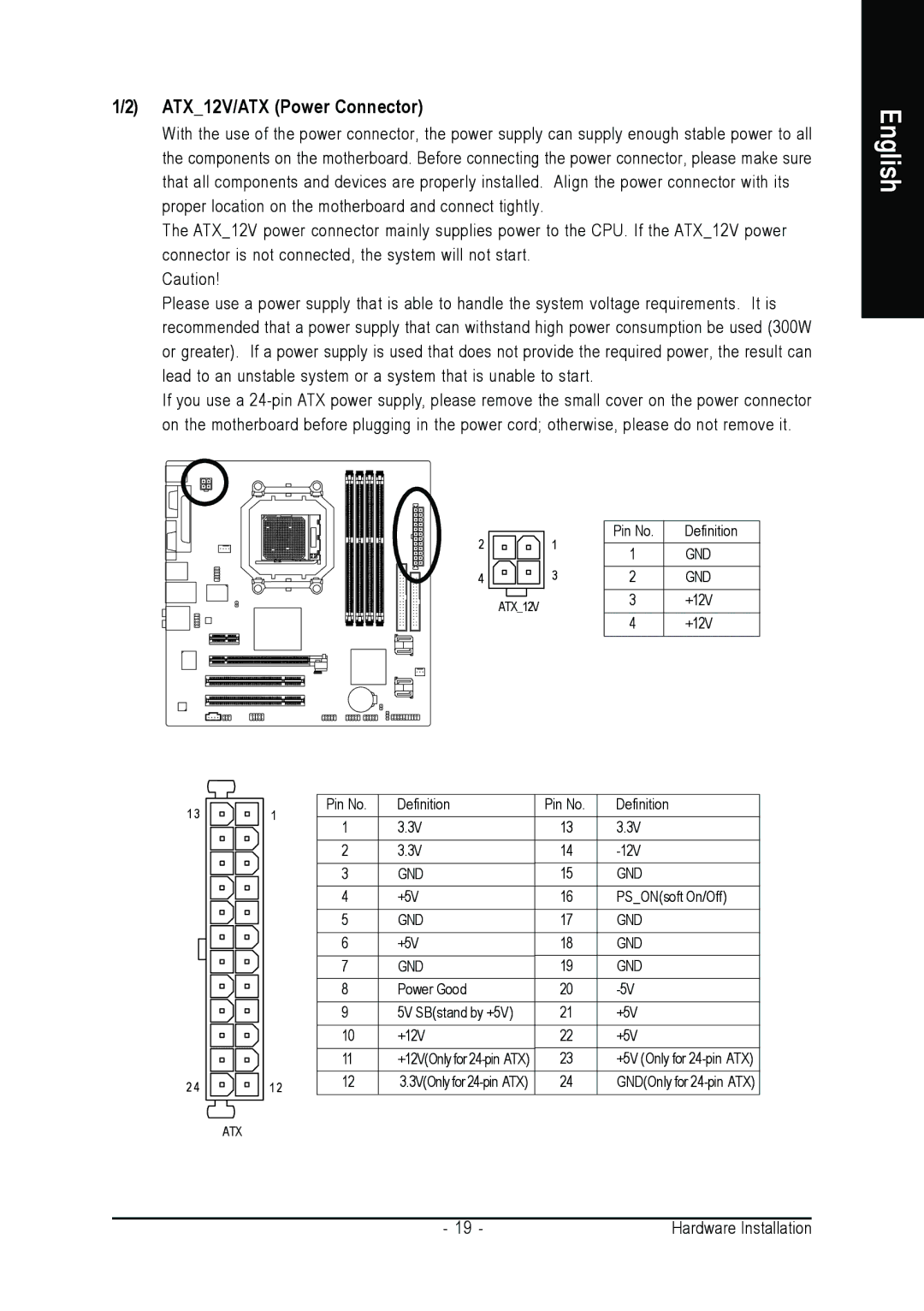 AMD GA-MA69VM-S2 user manual ATX12V/ATX Power Connector 