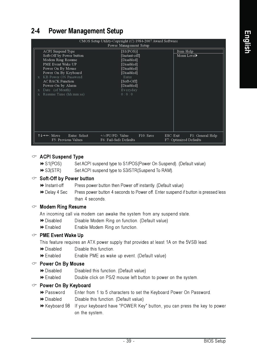 AMD GA-MA69VM-S2 user manual Modem Ring Resume, PME Event Wake Up, Power On By Mouse, Power On By Keyboard 