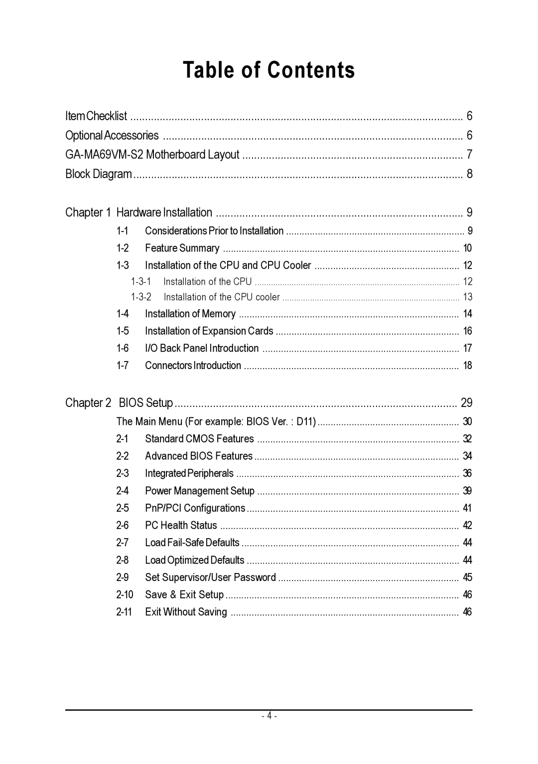 AMD GA-MA69VM-S2 user manual Table of Contents 