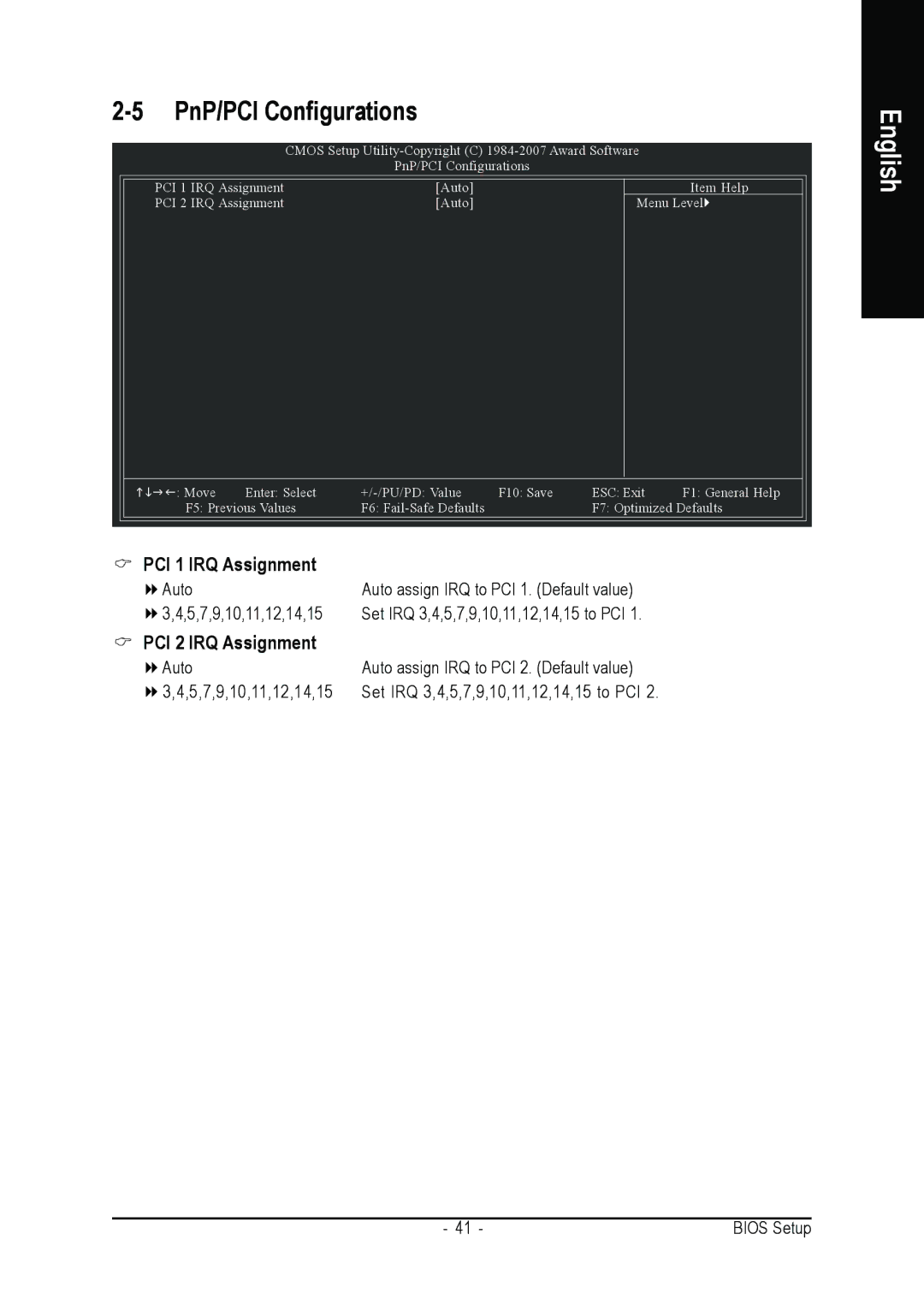 AMD GA-MA69VM-S2 user manual PnP/PCI Configurations, PCI 1 IRQ Assignment, PCI 2 IRQ Assignment 