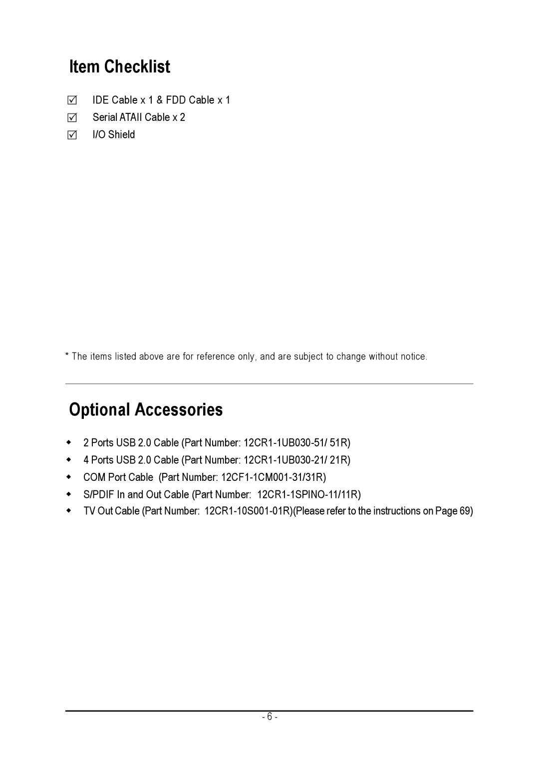 AMD GA-MA69VM-S2 user manual Item Checklist 