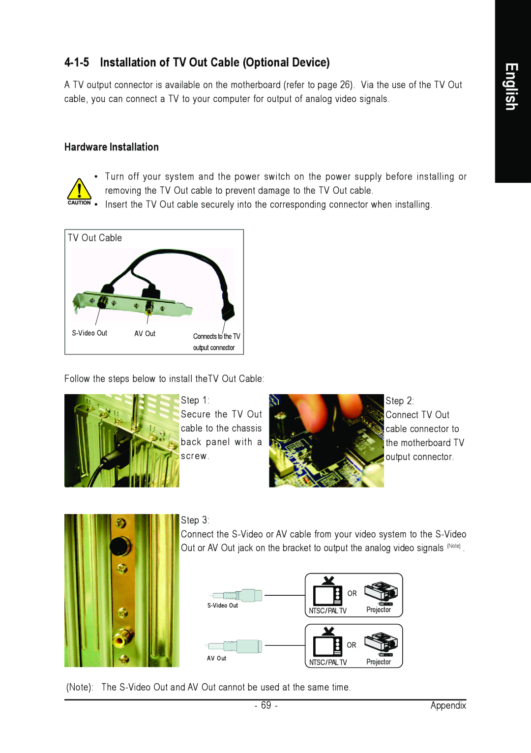 AMD GA-MA69VM-S2 user manual Installation of TV Out Cable Optional Device, Hardware Installation 