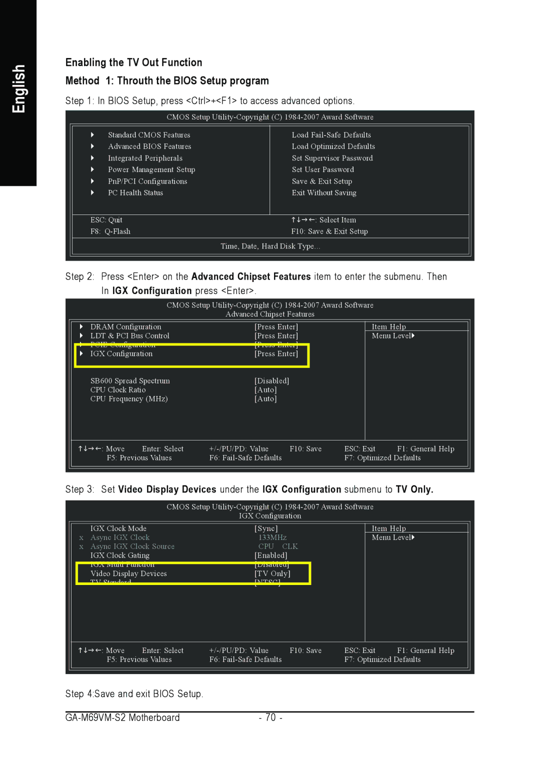 AMD GA-MA69VM-S2 user manual IGX Configuration press Enter 