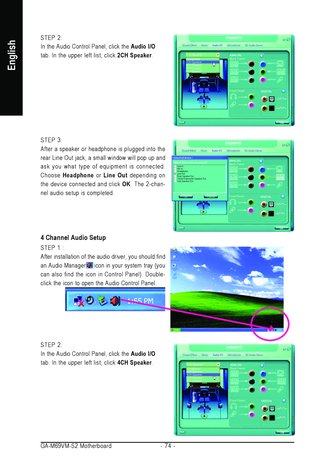 AMD GA-MA69VM-S2 user manual Channel Audio Setup 