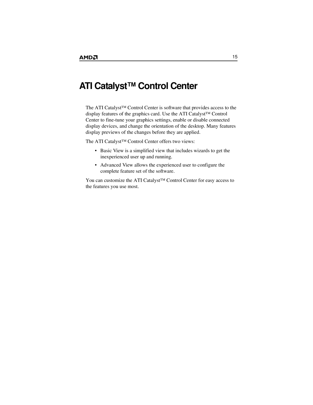 AMD HD 2400 manual ATI Catalyst Control Center 