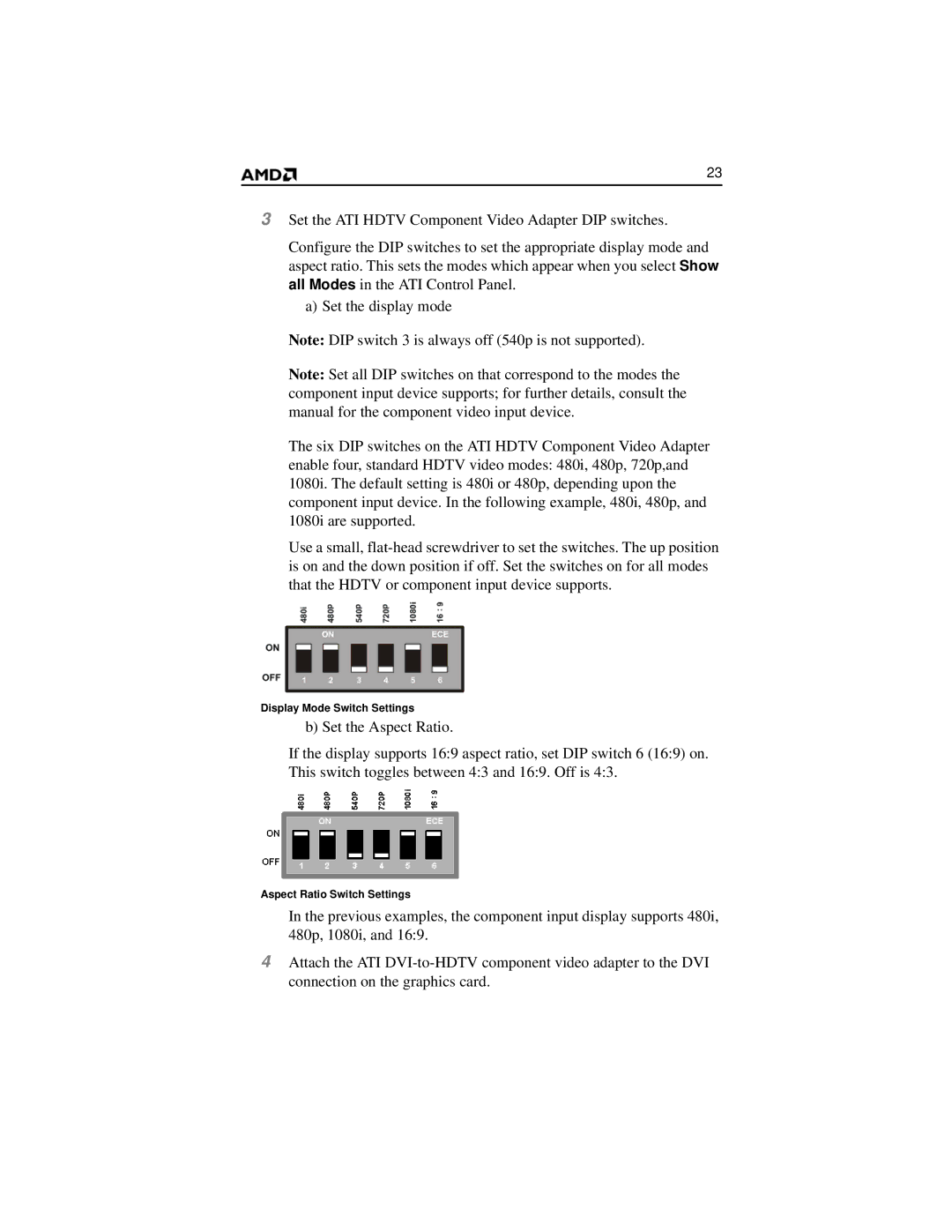 AMD HD 2400 manual Display Mode Switch Settings 