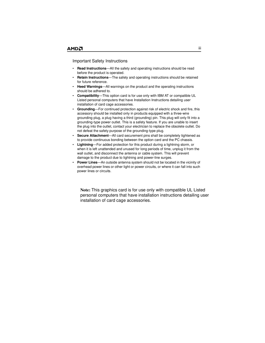 AMD HD 2400 manual Important Safety Instructions 