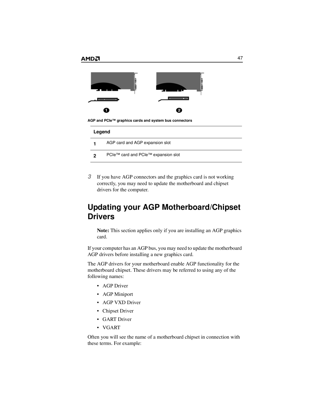 AMD HD 2400 manual Updating your AGP Motherboard/Chipset Drivers, Vgart 