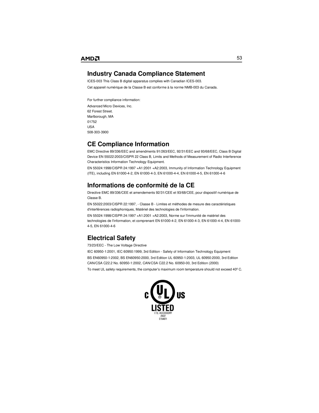 AMD HD 2400 manual Industry Canada Compliance Statement 