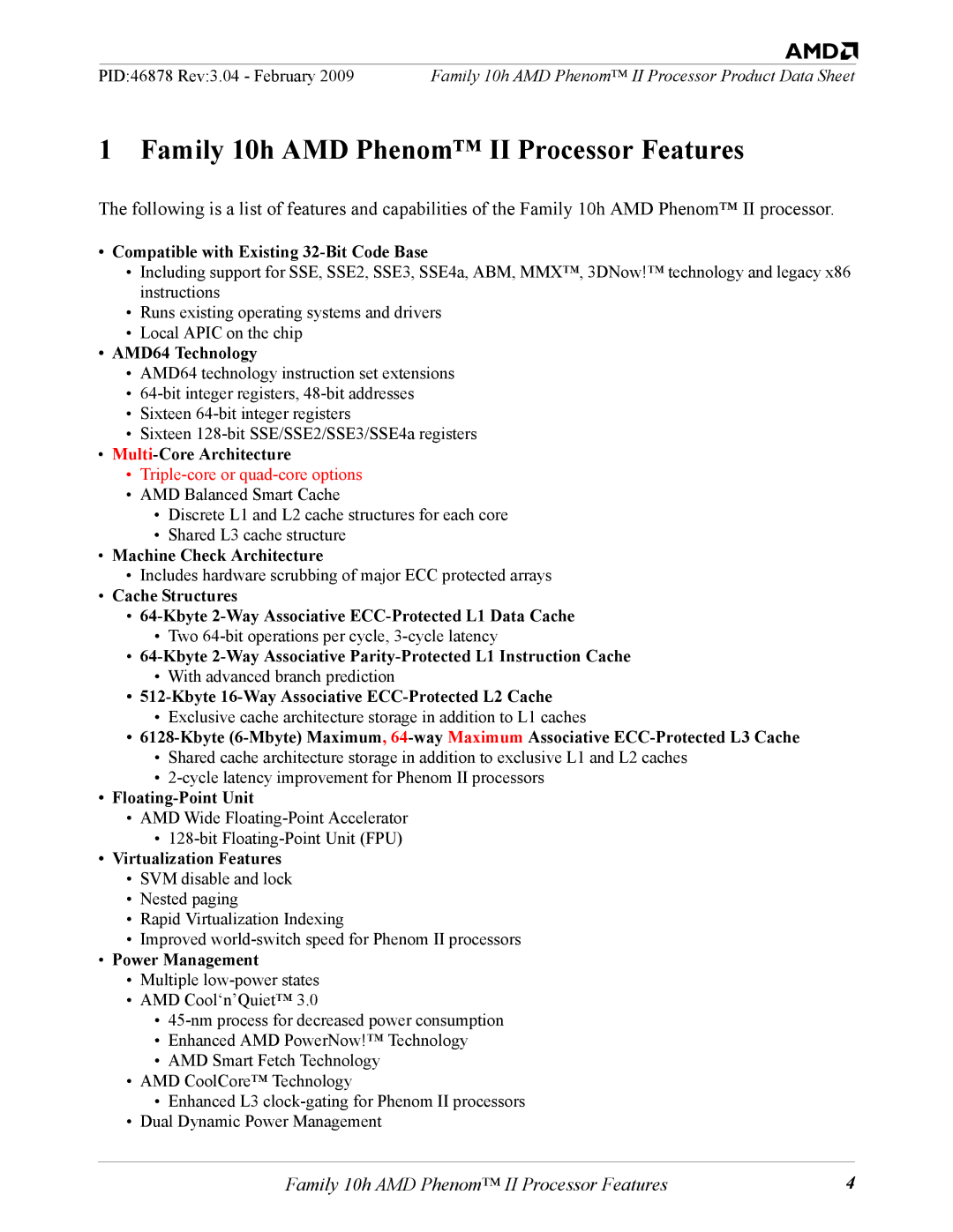 AMD manual Family 10h AMD Phenom II Processor Features 