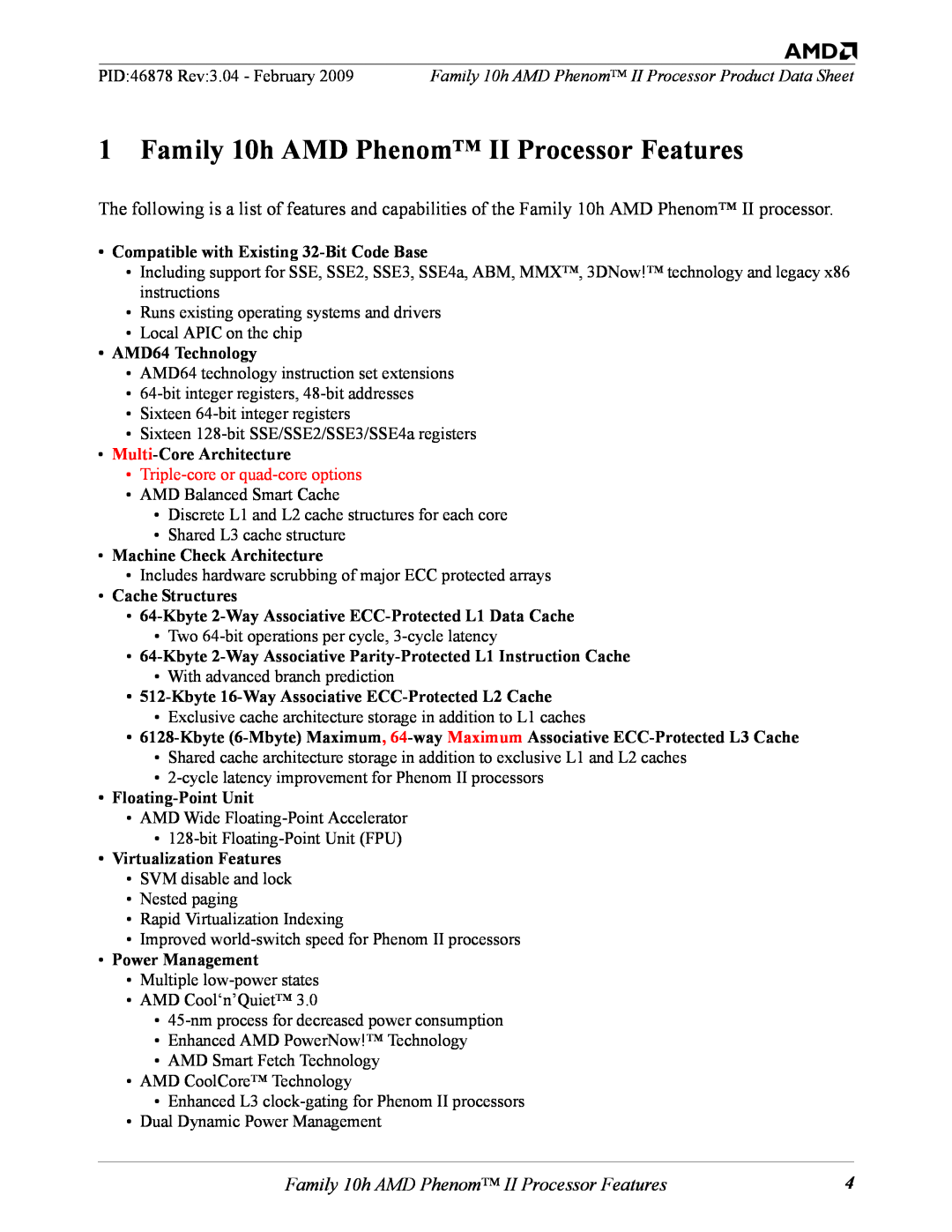 AMD manual Family 10h AMD Phenom II Processor Features 