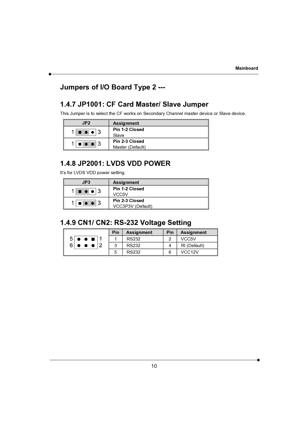 AMD K3780E-S2, K3780E-D2 user manual 8 JP2001 Lvds VDD Power, 9 CN1/ CN2 RS-232 Voltage Setting 