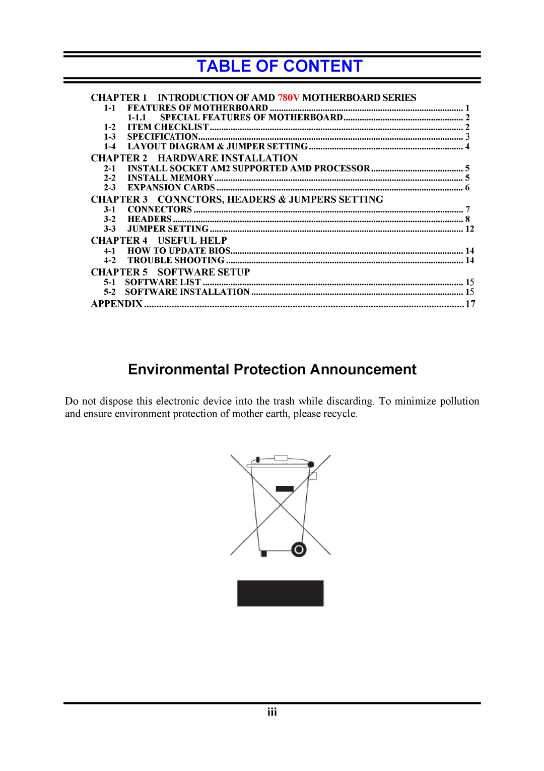 AMD KM780V user manual Table of Content 