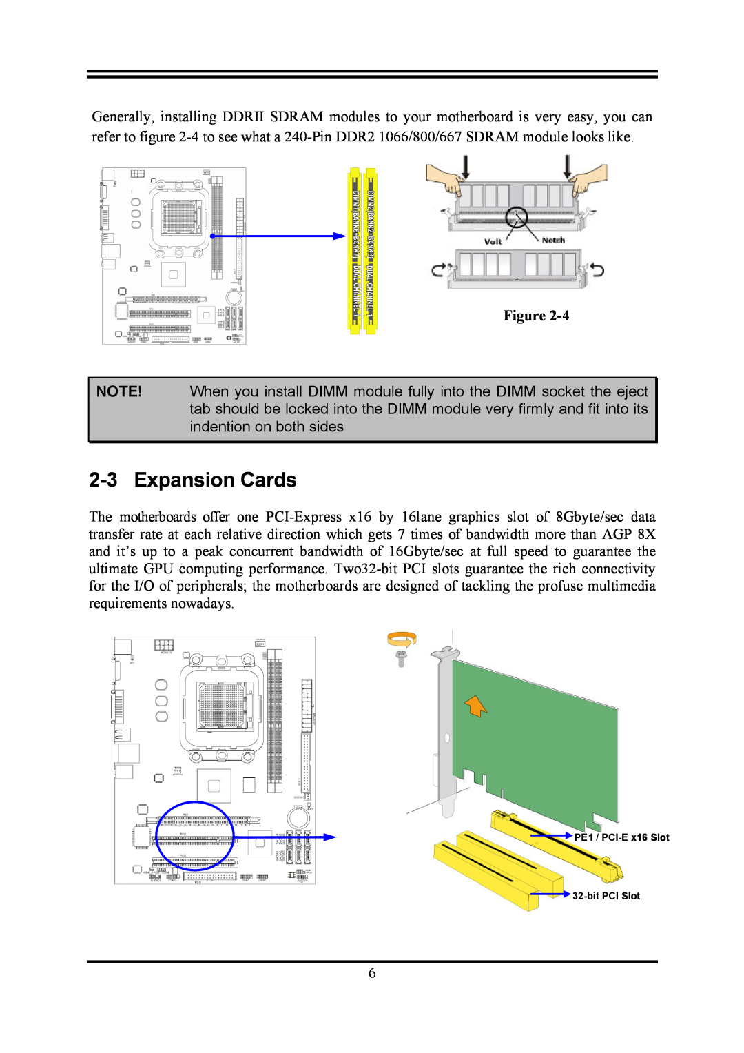 AMD KM780V user manual Expansion Cards, PE1 / PCI-E x16 Slot 32-bit PCI Slot 