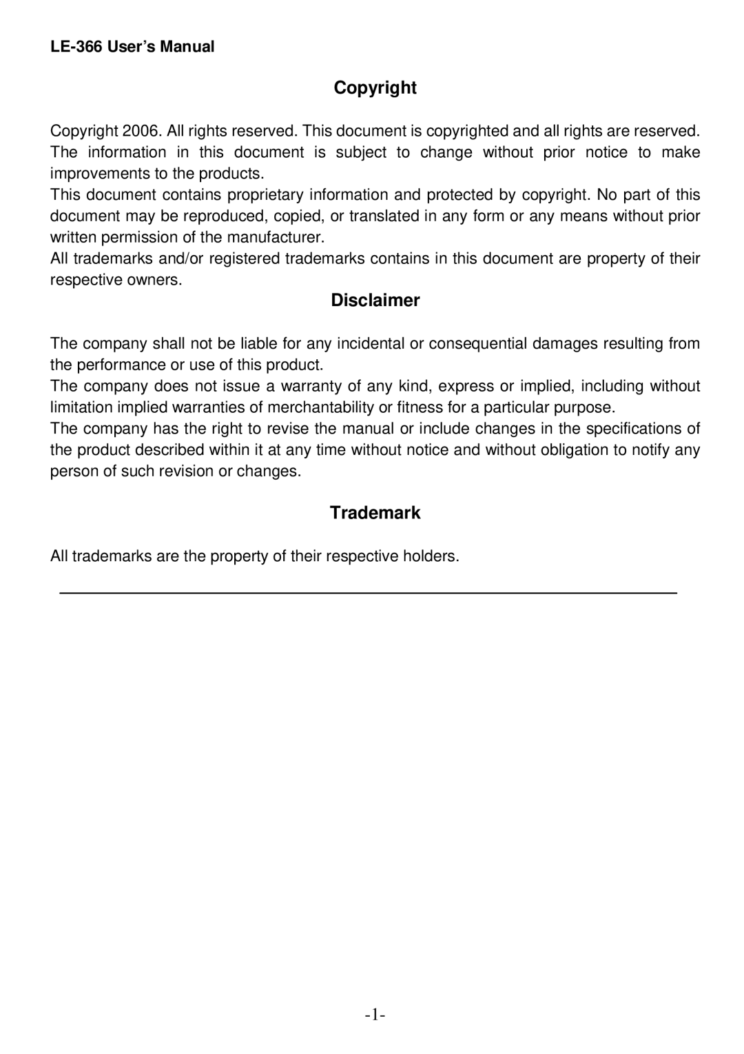 AMD LE-366 user manual Copyright, Disclaimer, Trademark 