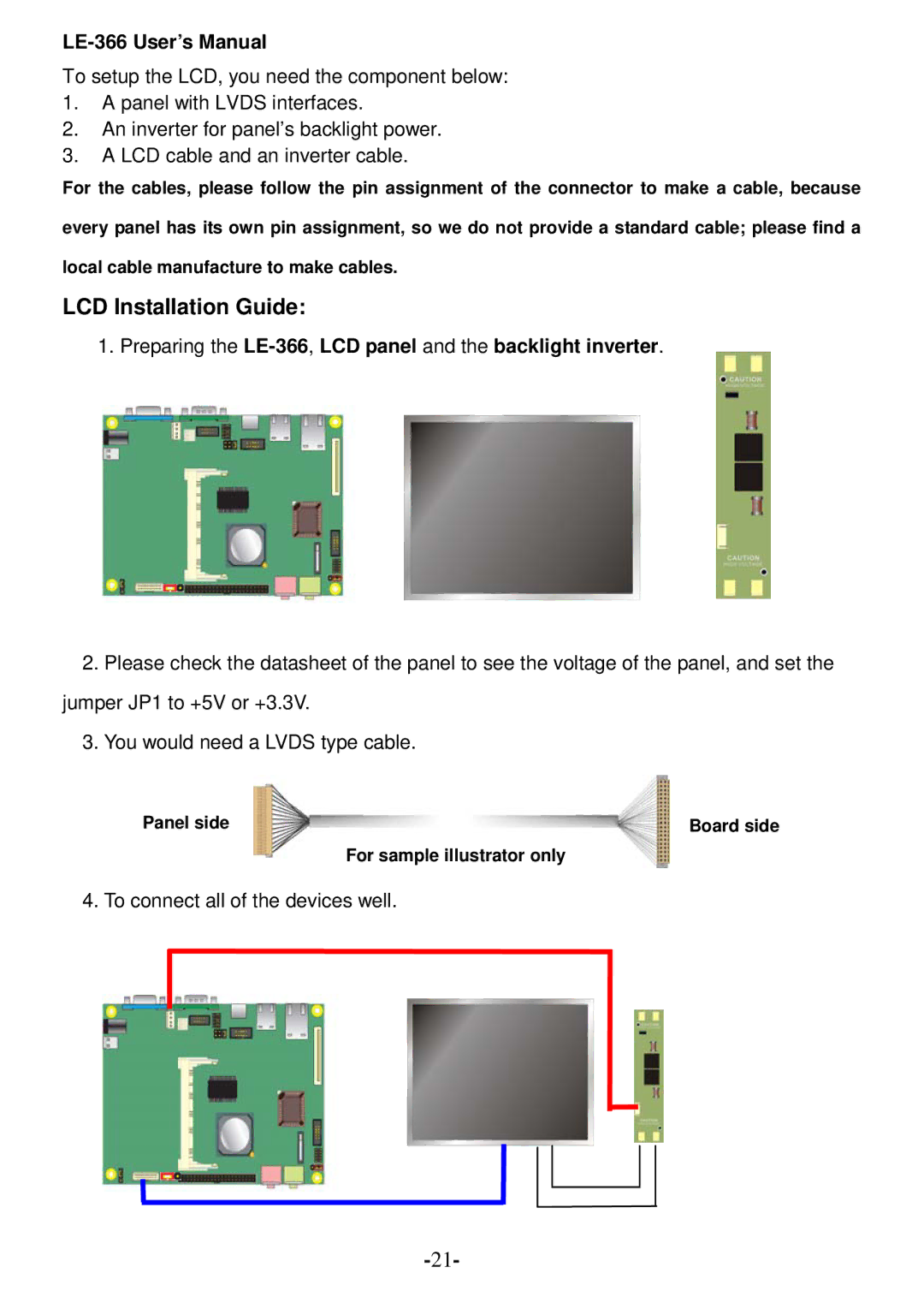 AMD user manual LCD Installation Guide, Preparing the LE-366,LCD panel and the backlight inverter 