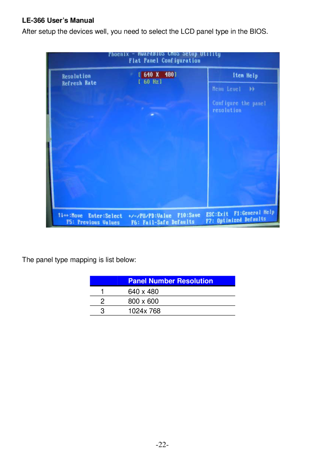 AMD LE-366 user manual Panel Number Resolution 