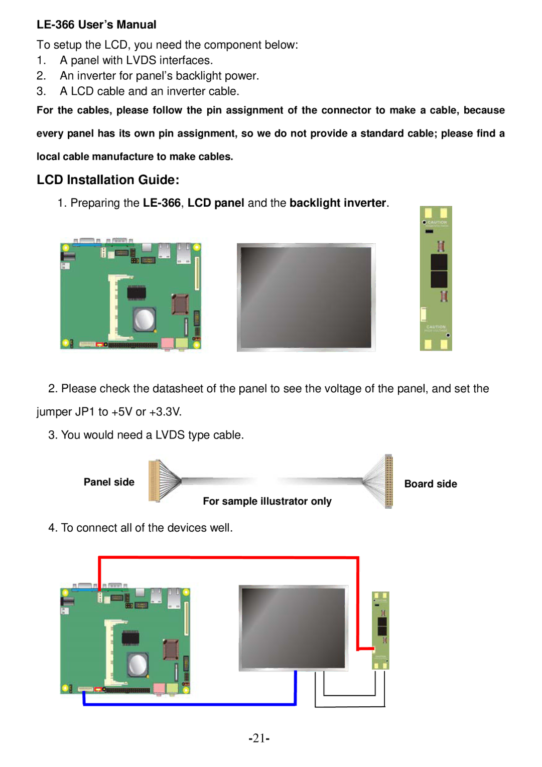 AMD LX800 user manual LCD Installation Guide, Preparing the LE-366,LCD panel and the backlight inverter 