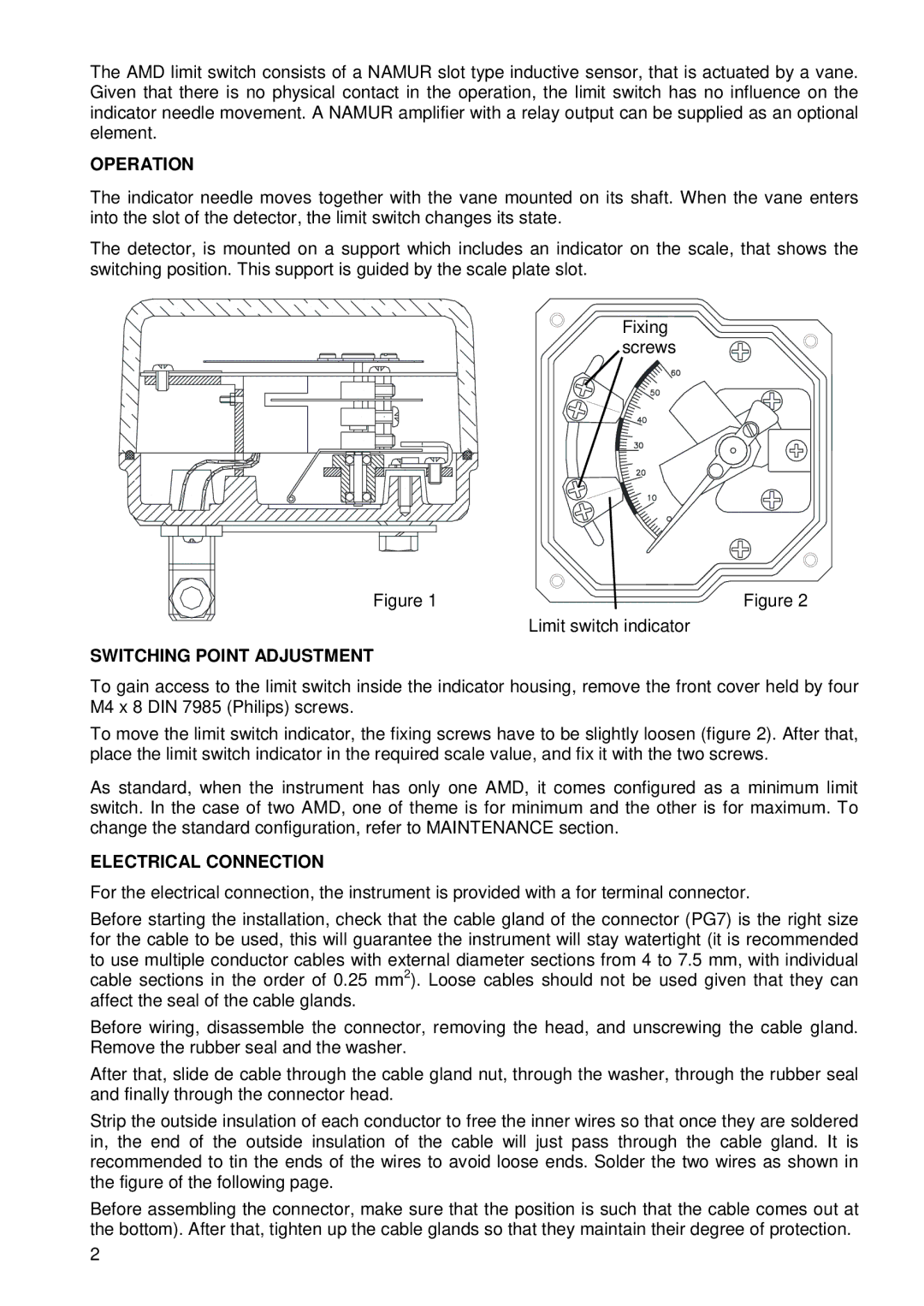 AMD M21 manual Operation, Switching Point Adjustment, Electrical Connection 