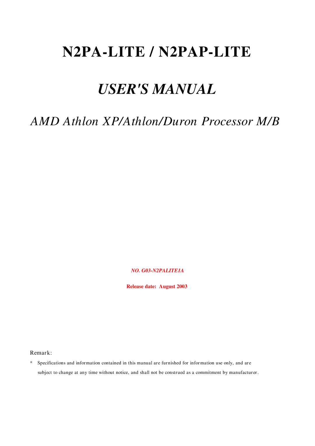 AMD user manual N2PA-LITE / N2PAP-LITE 