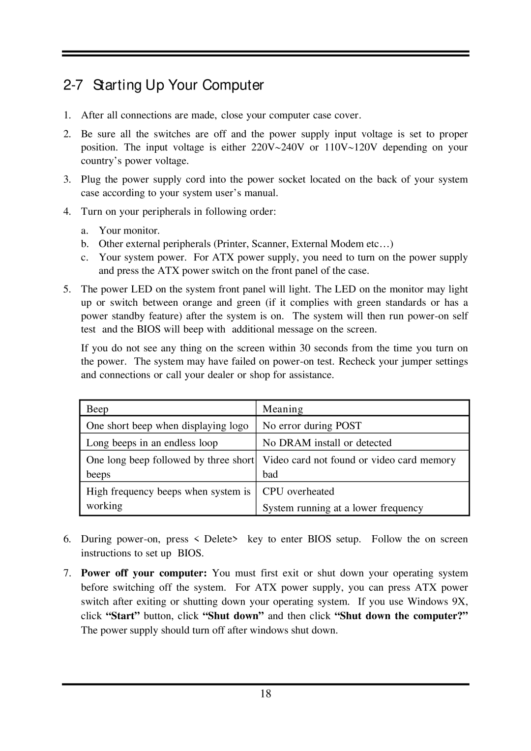 AMD N2PAP-LITE, N2PA-LITE user manual Starting Up Your Computer, Beep Meaning 