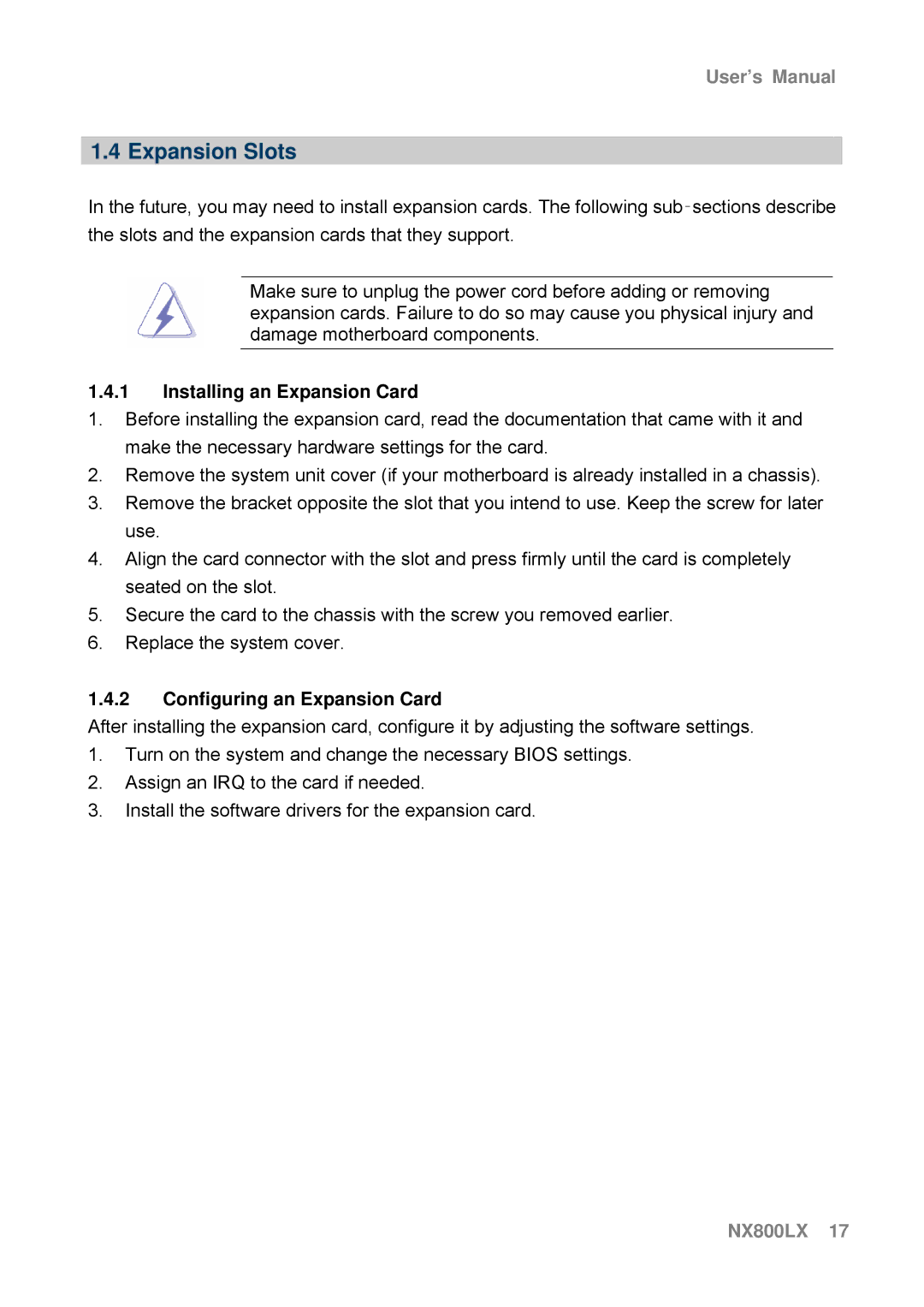 AMD NX800LX user manual Expansion Slots, Installing an Expansion Card, Configuring an Expansion Card 