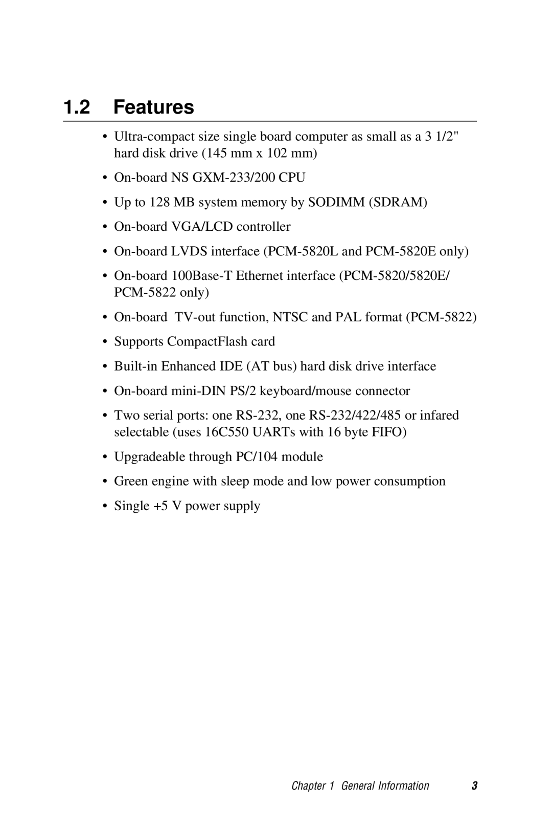 AMD PCM-5820 manual Features 