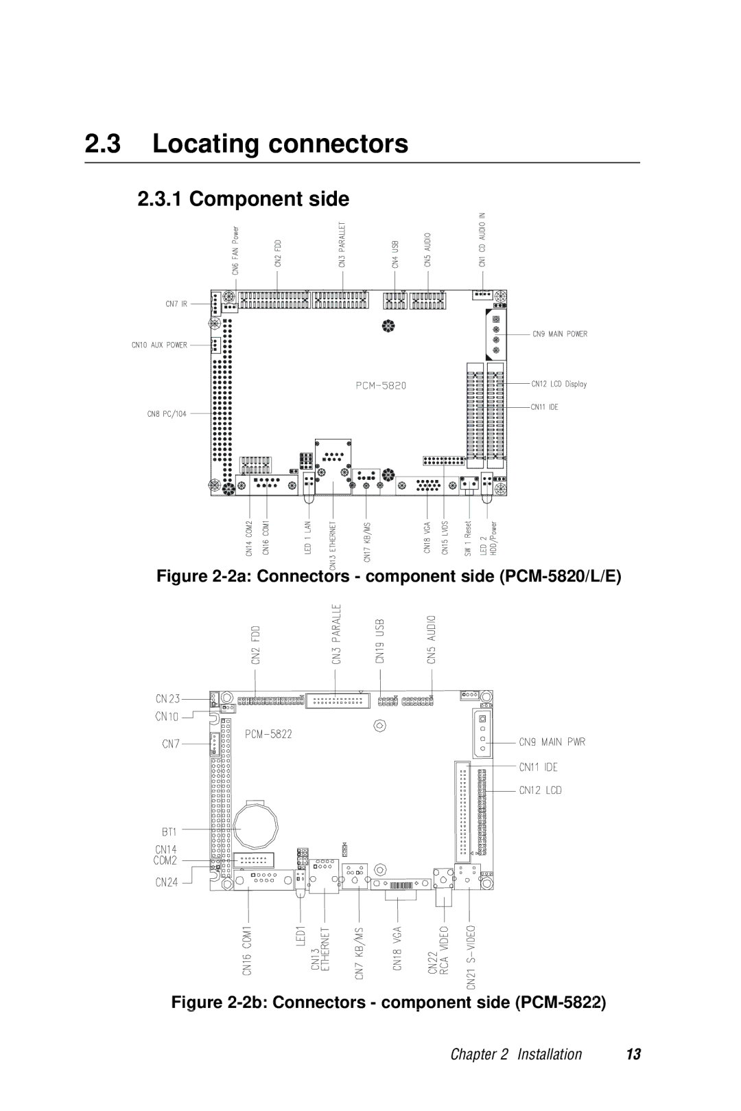 AMD PCM-5820 manual Locating connectors, Component side 