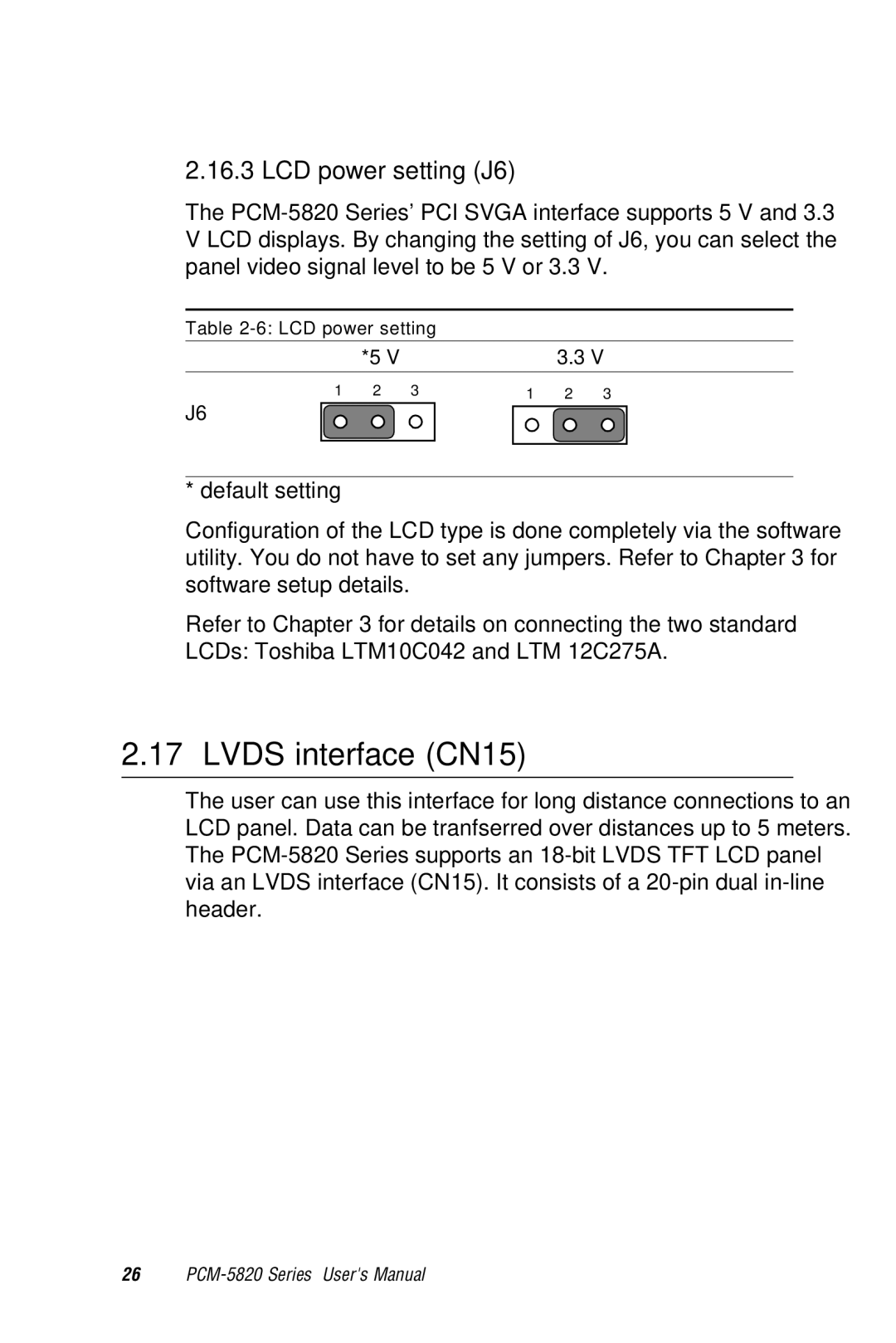 AMD PCM-5820 manual Lvds interface CN15, LCD power setting J6 