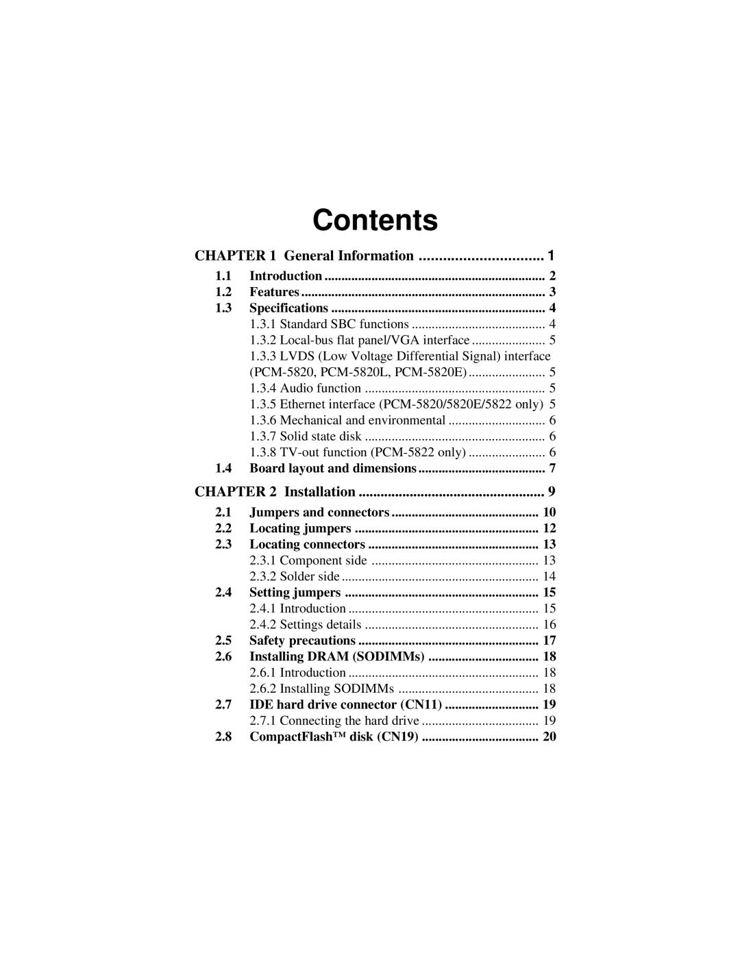 AMD PCM-5820 manual Contents 