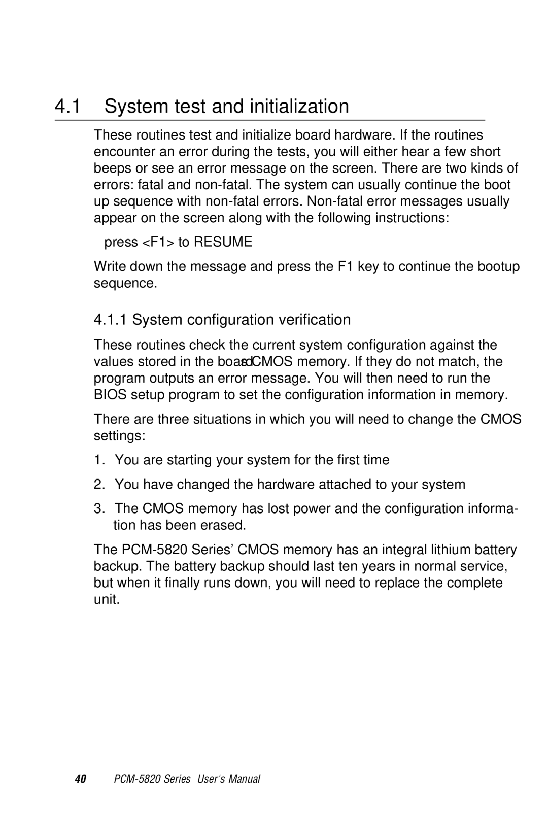 AMD PCM-5820 manual System test and initialization, System configuration verification 