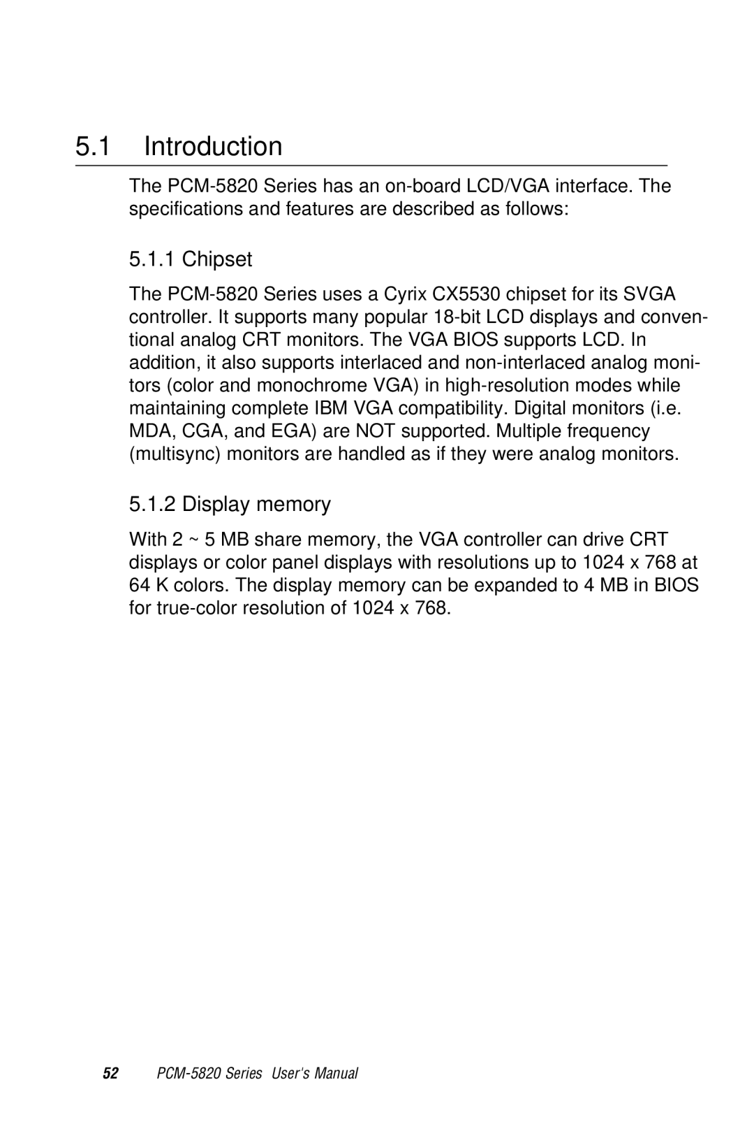 AMD PCM-5820 manual Chipset, Display memory 