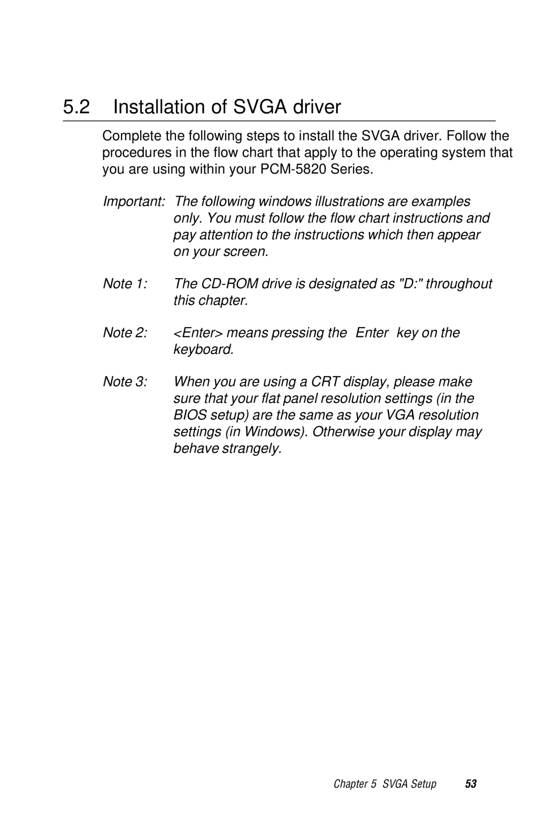 AMD PCM-5820 manual Installation of Svga driver 