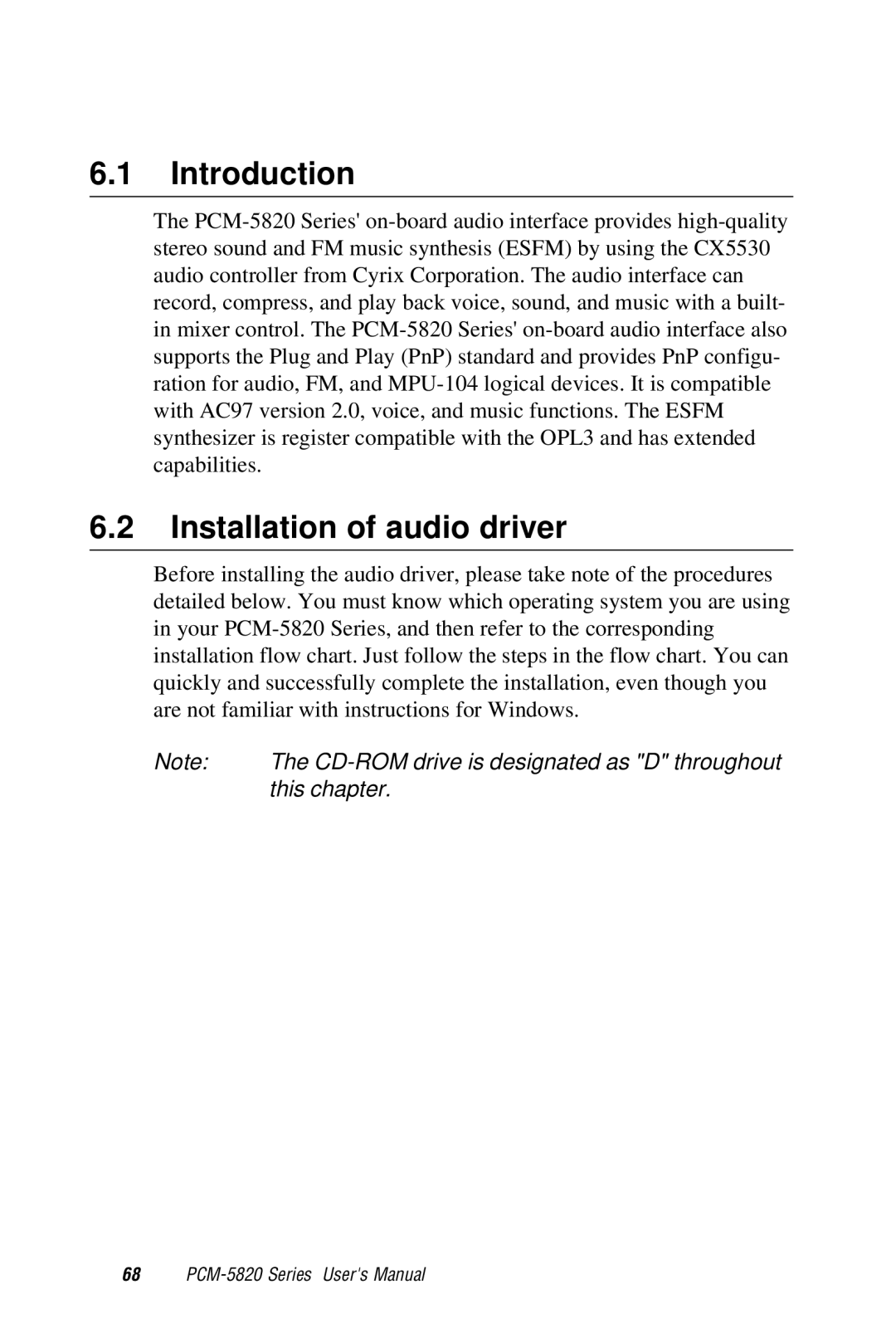 AMD PCM-5820 manual Introduction, Installation of audio driver 