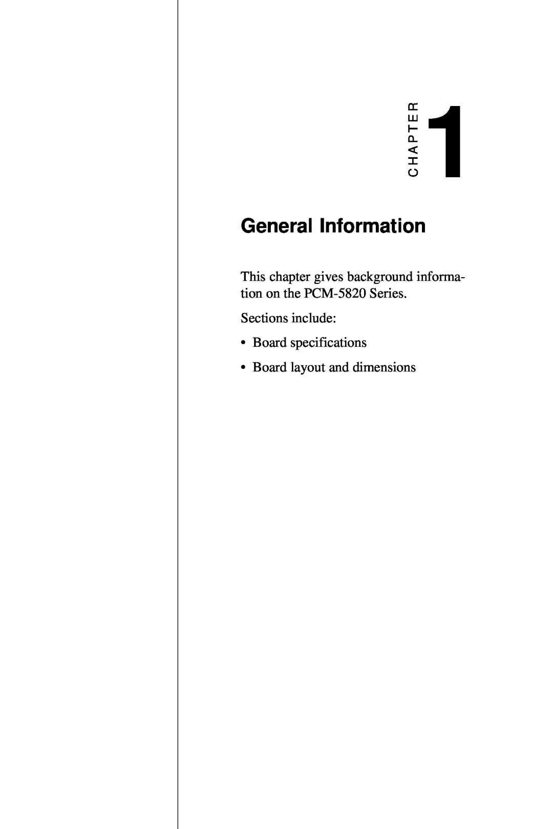 AMD manual General Information, This chapter gives background informa- tion on the PCM-5820 Series 