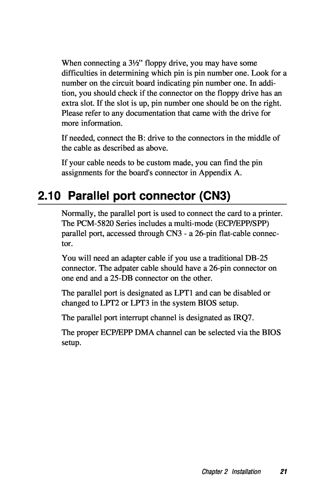 AMD PCM-5820 manual Parallel port connector CN3 