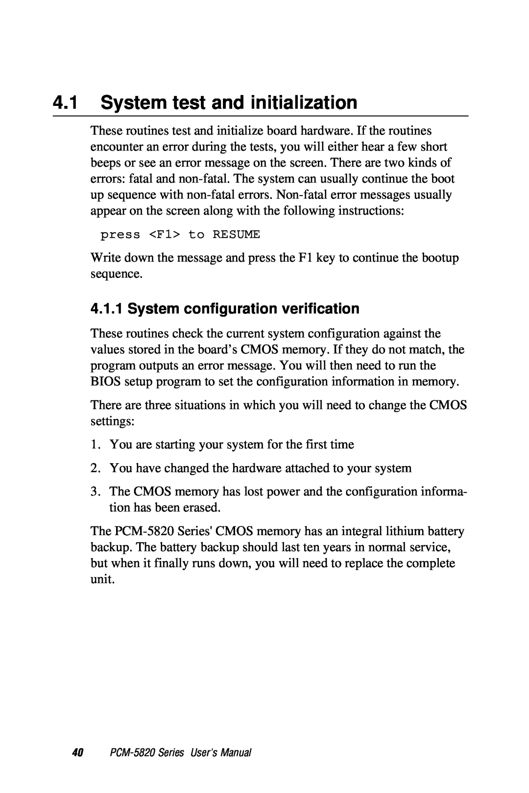 AMD PCM-5820 manual System test and initialization, System configuration verification 