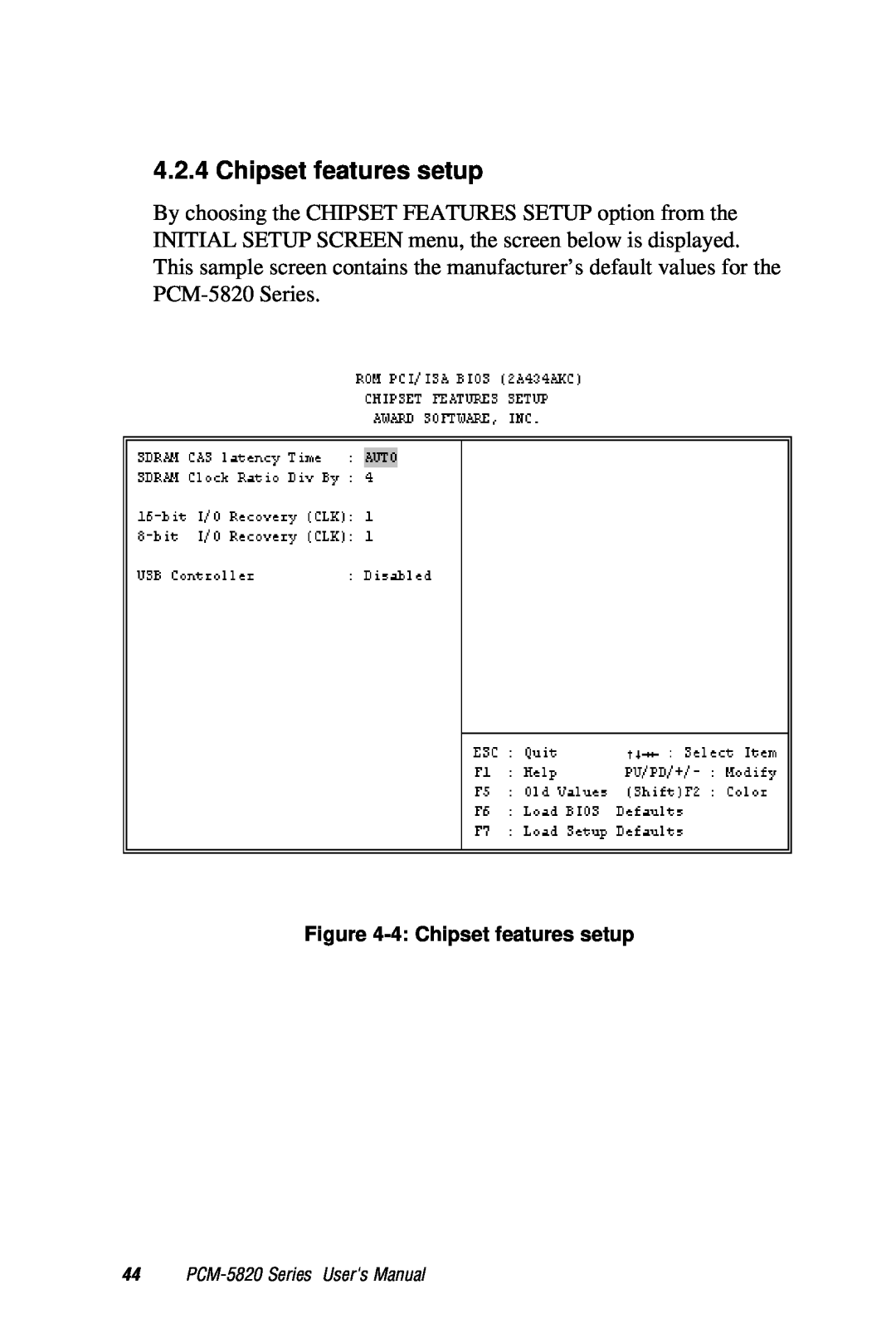 AMD manual 4 Chipset features setup, PCM-5820 Series Users Manual 