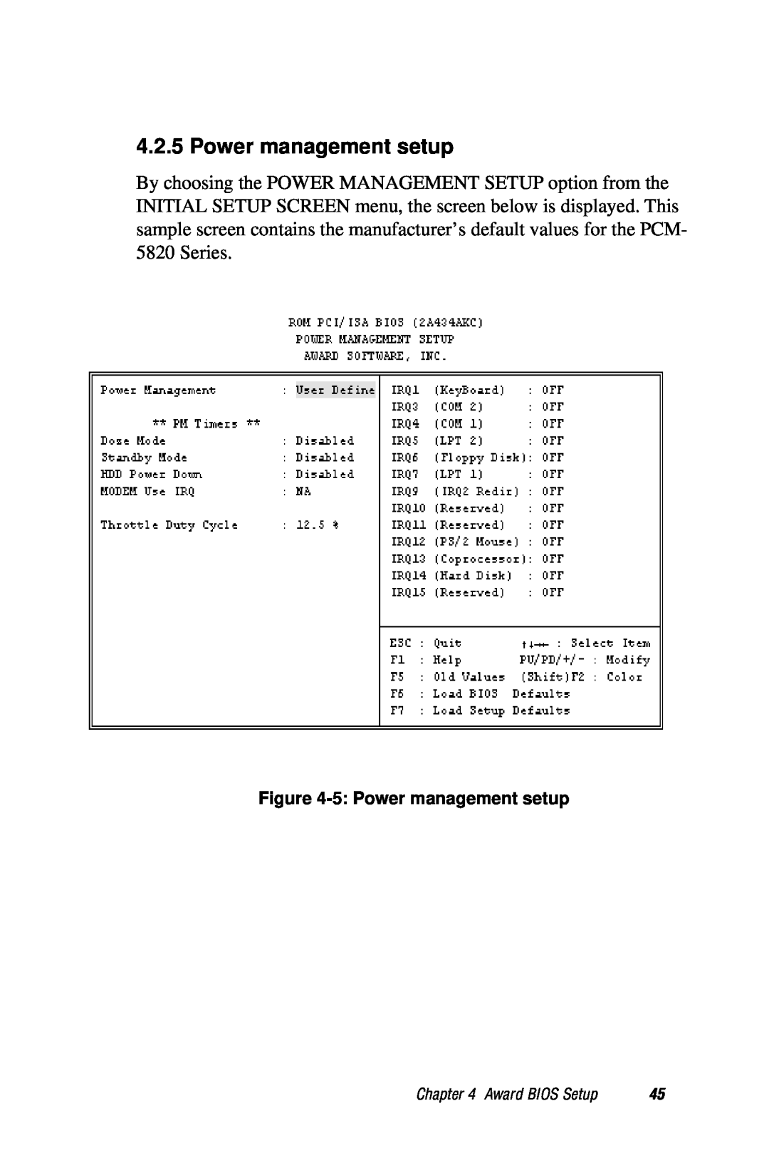 AMD PCM-5820 manual 5 Power management setup, Award BIOS Setup 