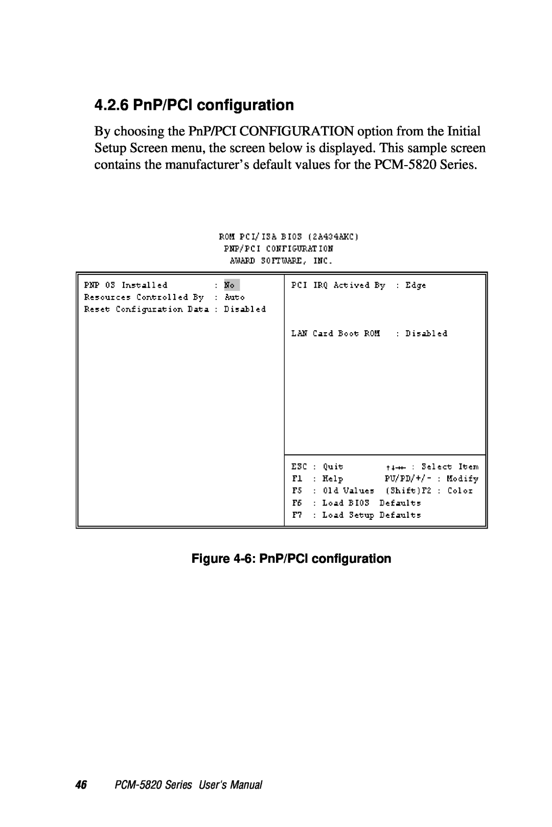 AMD manual 4.2.6 PnP/PCI configuration, PCM-5820 Series Users Manual 