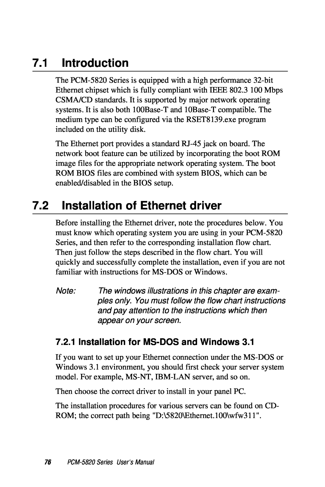AMD PCM-5820 manual Introduction, Installation of Ethernet driver, Installation for MS-DOS and Windows 