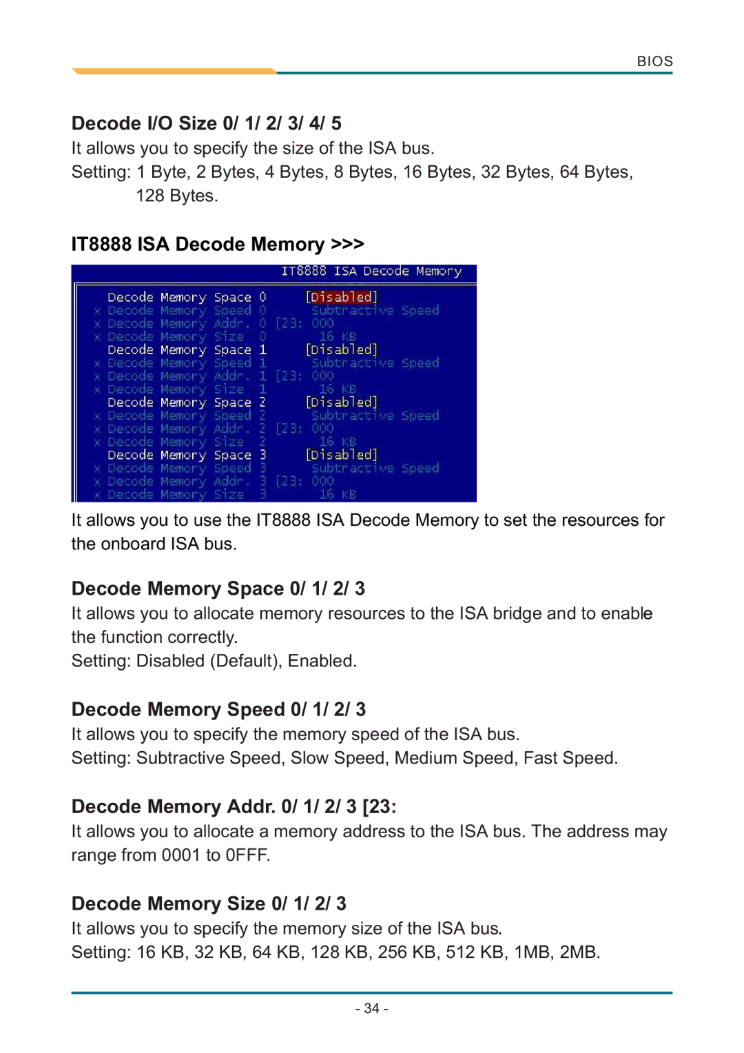 AMD SBX-5363 manual Decode I/O Size 0/ 1/ 2/ 3/ 4, Decode Memory Space 0/ 1/ 2, Decode Memory Speed 0/ 1/ 2 