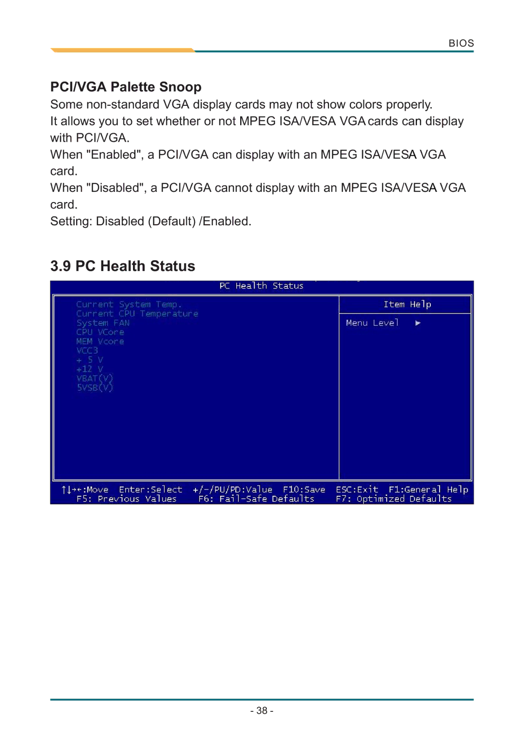 AMD SBX-5363 manual PC Health Status, PCI/VGA Palette Snoop 