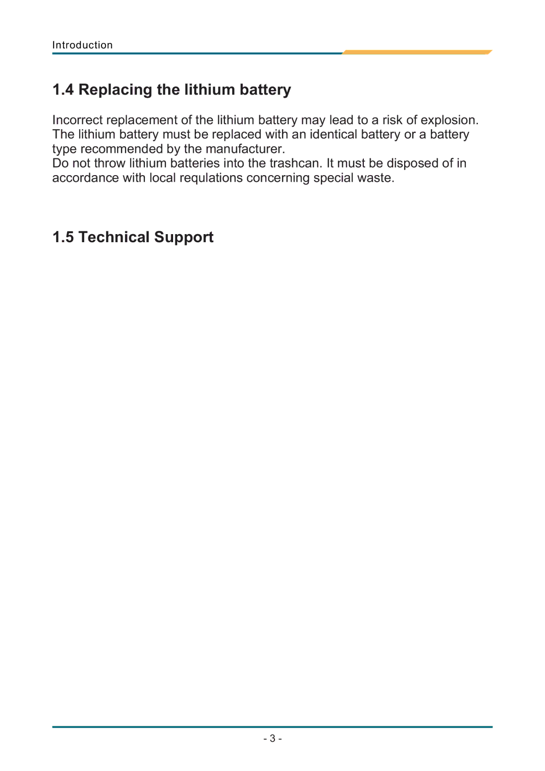 AMD SBX-5363 manual Replacing the lithium battery, Technical Support 