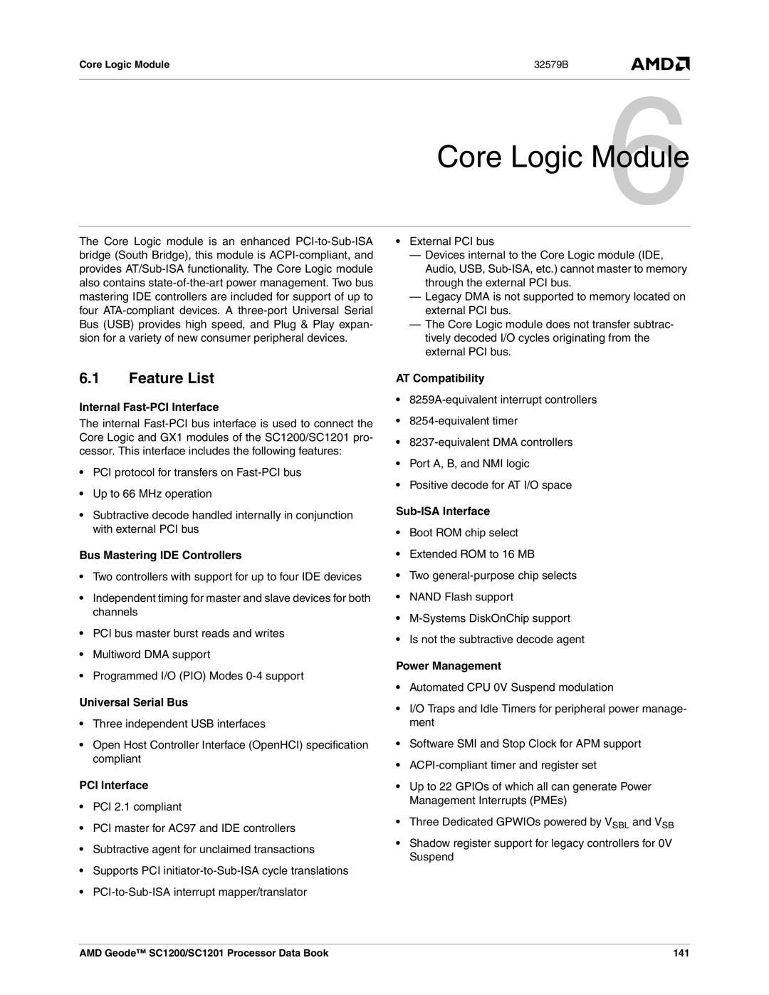 AMD SC1201, SC1200 manual Feature List 