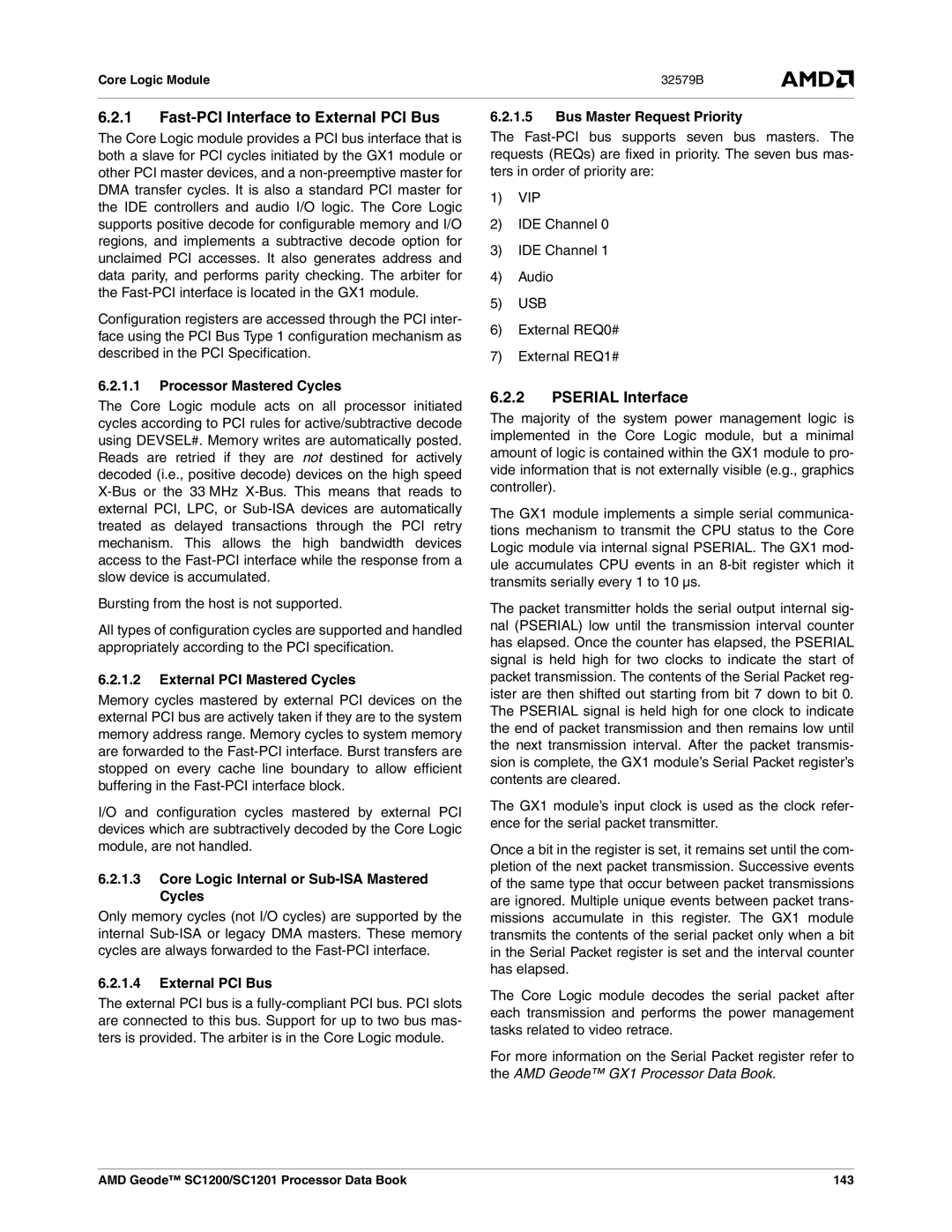 AMD SC1201, SC1200 manual Fast-PCI Interface to External PCI Bus, Pserial Interface 